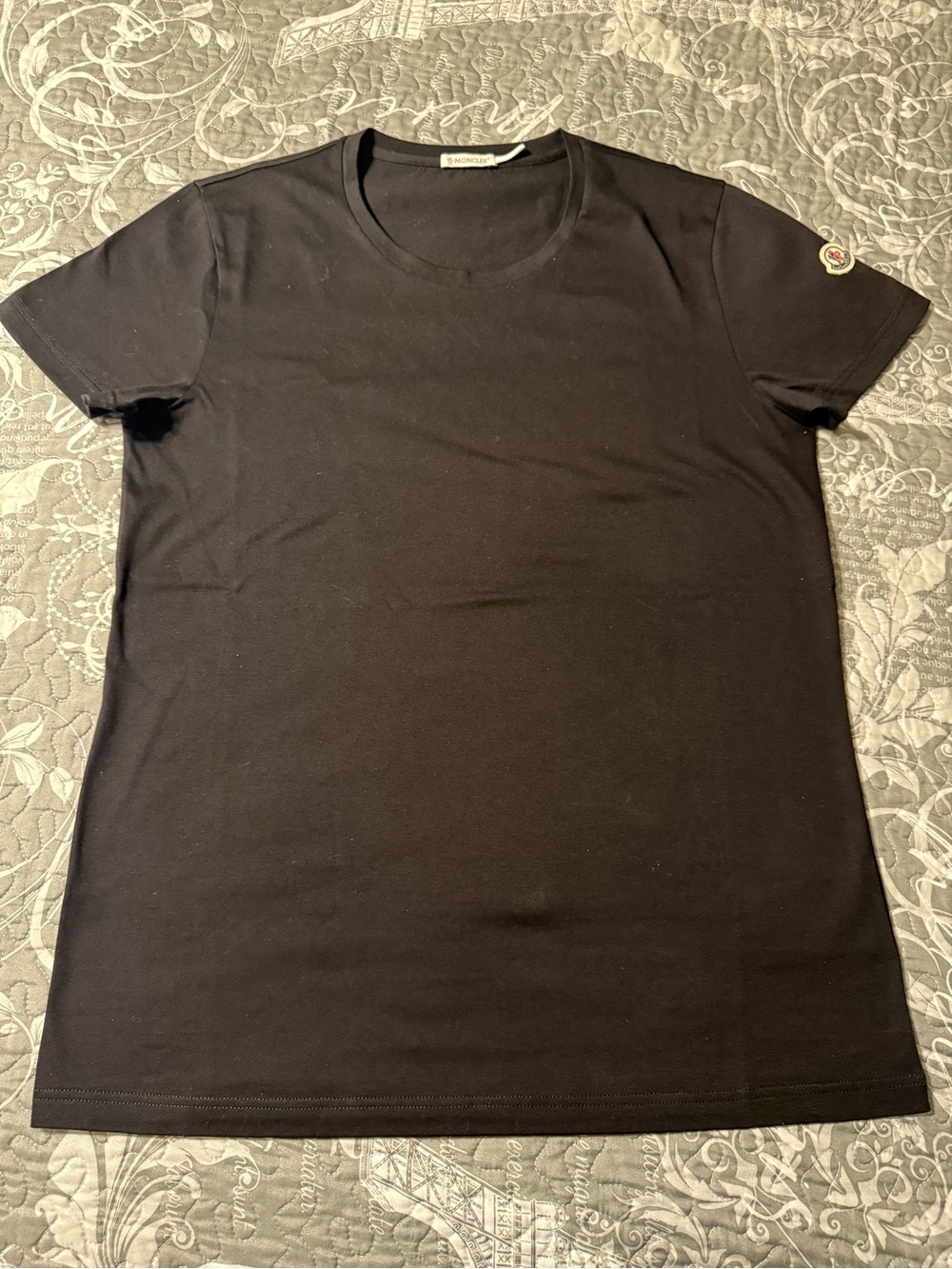 Moncler Black Short Sleeve Logo Patch Crew Tee